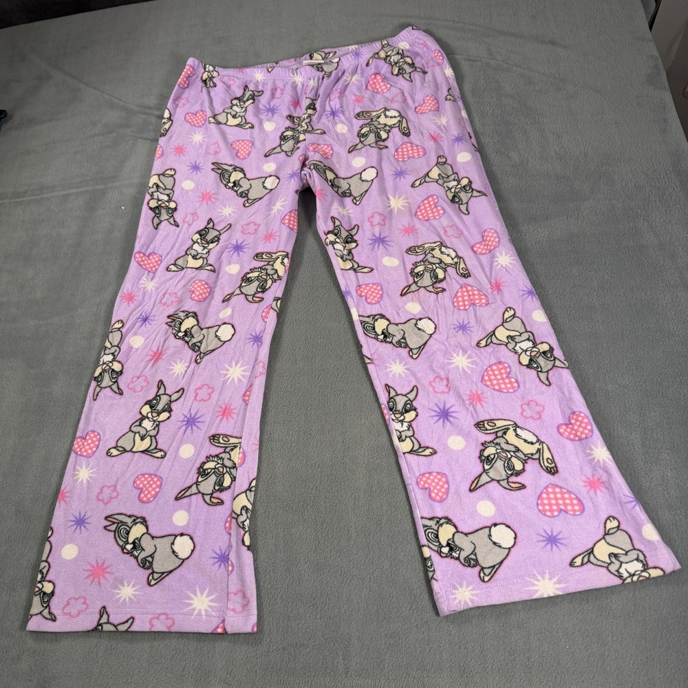 Disney Thumper Bambi Pajama Pants Womens Large Purple Fleece Lounge Bottoms L